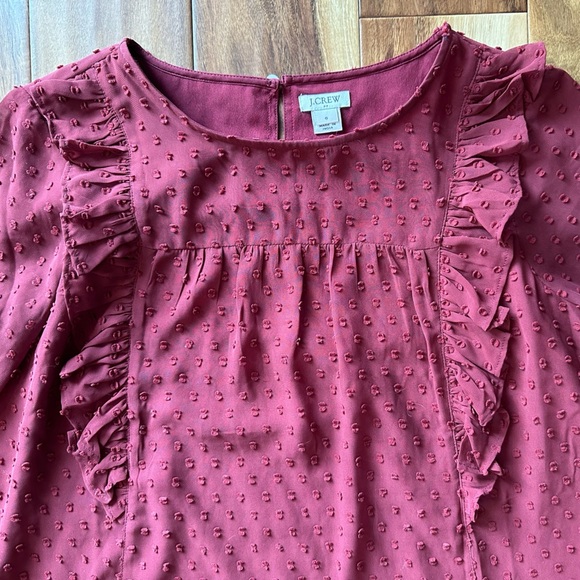 J. Crew Burgundy Long Sleeve Ruffle Oversized Blouse size 6 - Picture 2 of 7